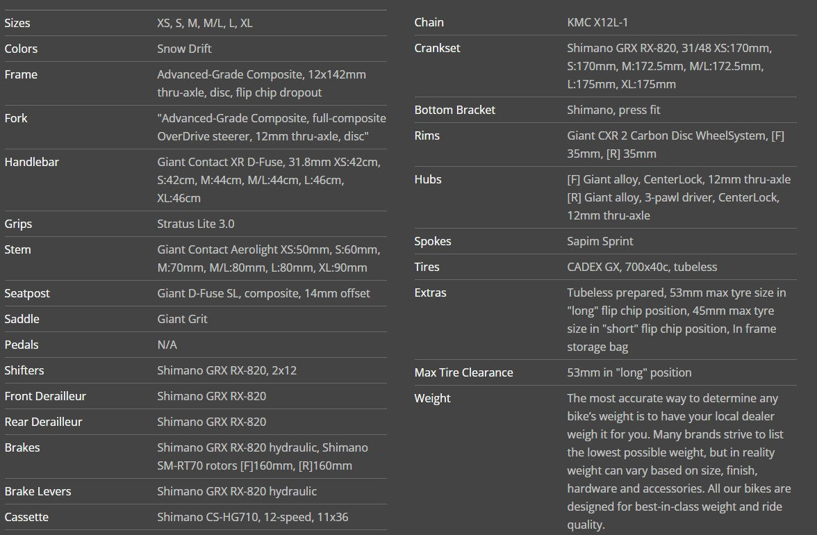 GIANT Gravel & Adventure Bikes Snow Drift / Large Giant Revolt Adv 0 (2026) 9080030127