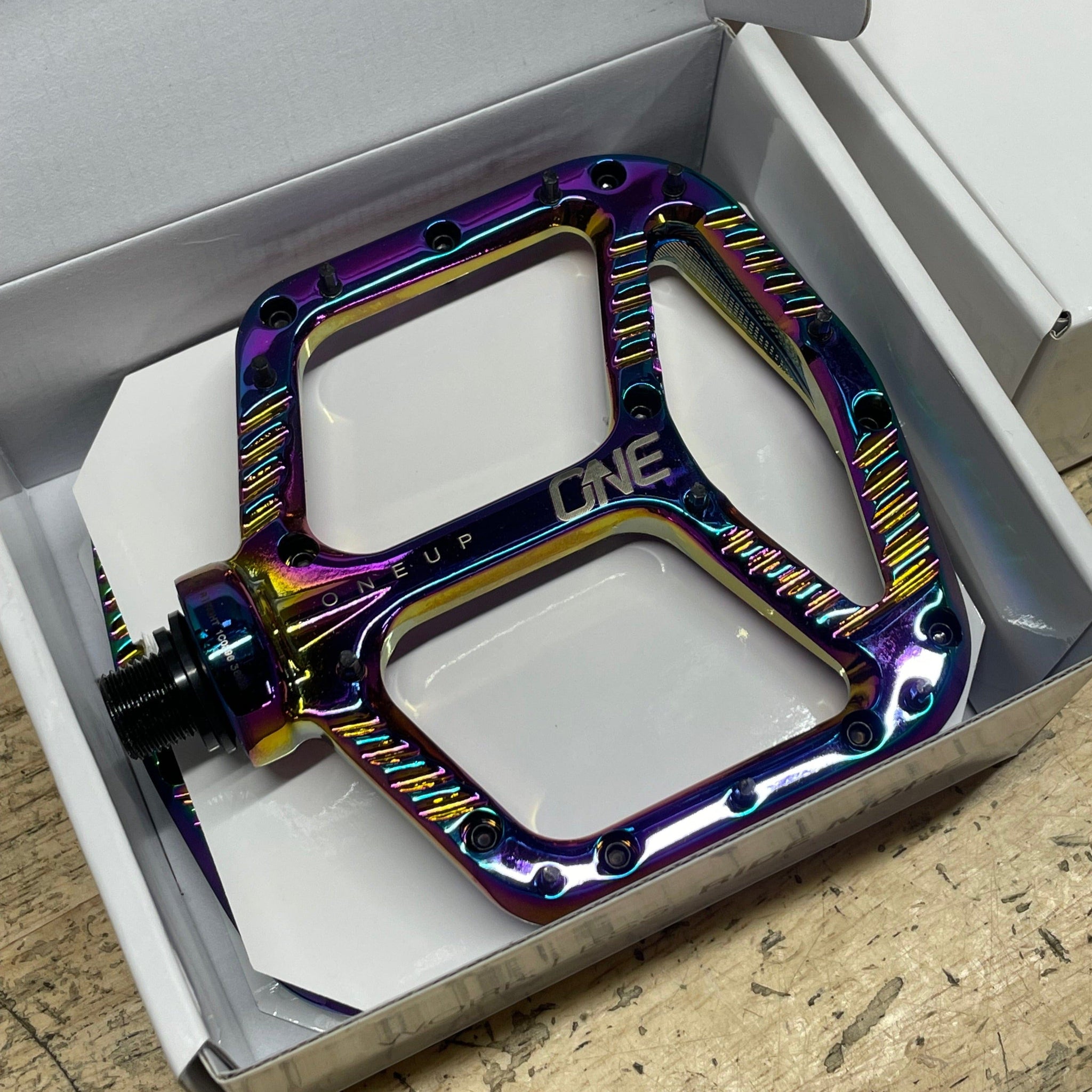 OneUp Components Aluminum Pedals Oil Slick The Hub Cycle Centre
